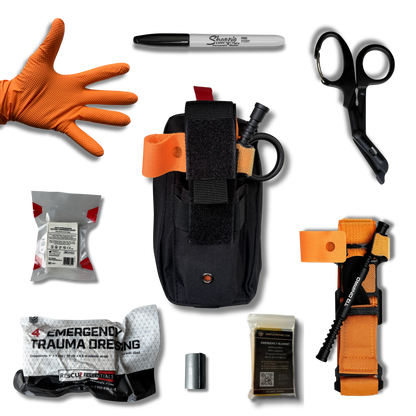 Contents of the LifeSaver kit with orange TQ Dnipro Gen 2 tourniquet