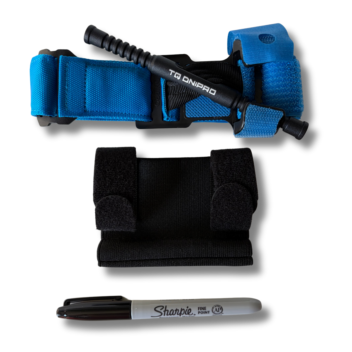 Blauwe LifeSaver Tourniquet Set met Dnipro Tourniquet Gen 2, houder en permanente marker