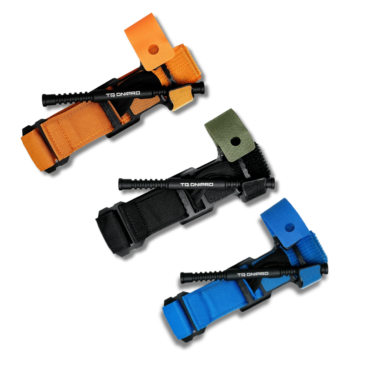 Dnipro Tourniquet Gen 2-tourniquets in oranje, zwart en blauw